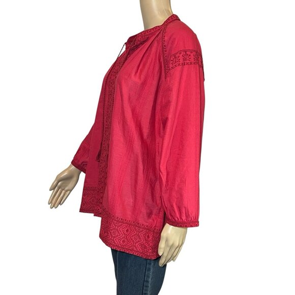 Madewell Women’s Medium Top Camellia Boho Embroidered Oversized Red Tunic Cotton - Picture 3 of 13